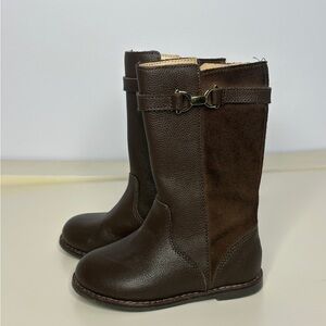 Janie and Jack Brown Leather Boots with Gold Buckle - Size 7